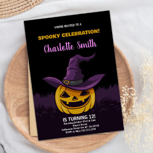 Purple Éffrayant Black Halloween Invitations Anniv