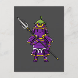 Purple Eggplant Samurai Warrior with Spear Illustr Briefkaart
