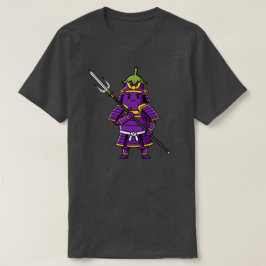 Purple Eggplant Samurai Warrior with Spear Illustr T-shirt