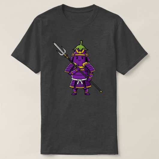 Purple Eggplant Samurai Warrior with Spear Illustr T-shirt (Design voorkant)