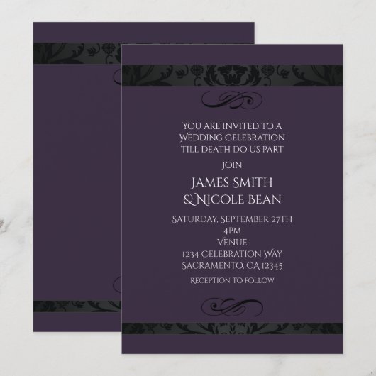 Purple Elegance Mariage Fête Invitation (Devant / Derrière)