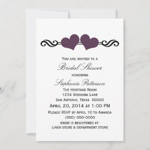 Purple Elegant Hearts Fête des mariées Invitation