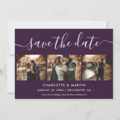 Purple Elegant Modern Script Photo Collage Wedding Save The Date (Voorkant)