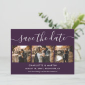 Purple Elegant Modern Script Photo Collage Wedding Save The Date (Staand voorkant)