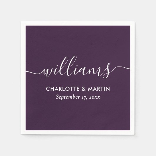 Purple Elegant Modern Script Wedding Servet (Voorkant)