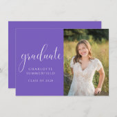Purple Elegant Script Graduation Photo Invitation (Devant / Derrière)