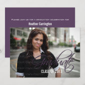 Purple Elegant Script Photo Invitation (Devant / Derrière)