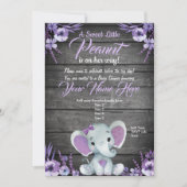 Purple Elephant Baby shower invitation rustique (Devant)