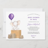 Purple Elephant Baby shower par invitation par cou (Devant)