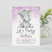 Purple Elephant Girl Birthday Party Invitation (Debout devant)