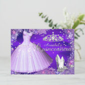 Purple Éperche Tiara & Robe Quinceanera Invitation (Debout devant)