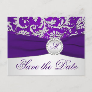 Purple et Argent Damask Enregistrer la carte Date