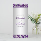 Purple et Argent Damask Swirls Wedding Programme (Debout devant)