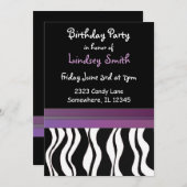 Purple et Black Zebra Imprimer Invitation d'annive (Devant / Derrière)