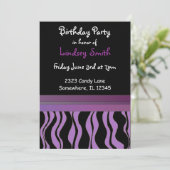 Purple et Black Zebra Imprimer Invitation d'annive (Debout devant)
