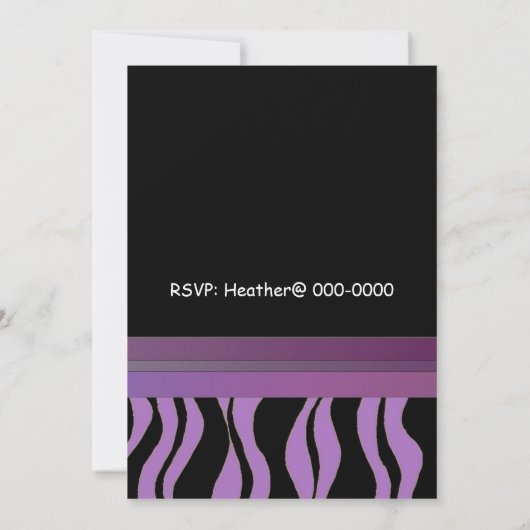 Purple et Black Zebra Imprimer Invitation d'annive (Dos)