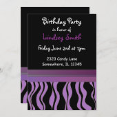 Purple et Black Zebra Imprimer Invitation d'annive (Devant / Derrière)