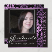 Purple et Brown Damask Graduation Faire-part (Devant / Derrière)