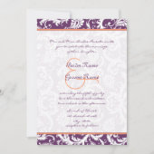 Purple et Coral Damask Swirl Wedding Invitations (Devant)