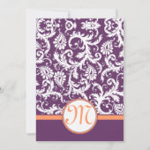 Purple et Coral Damask Swirl Wedding Invitations (Dos)
