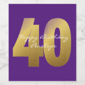 Purple et Gold 40e Anniversaire Vin Étiquette (Étiquettes simples)