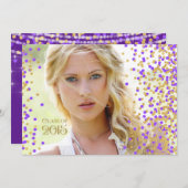 Purple et Gold Confetti Graduation Faire-part (Devant / Derrière)