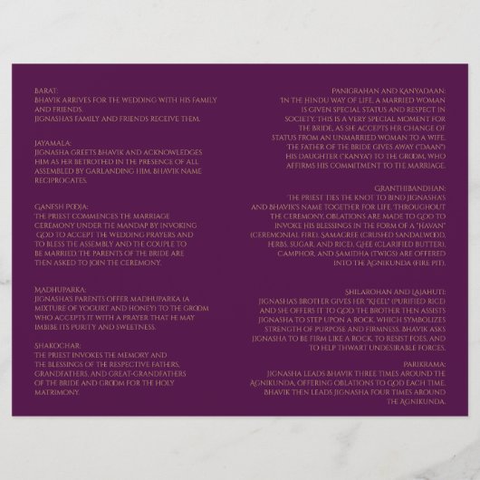 Purple et Gold Mandala Programme de mariage hindou (Dos)