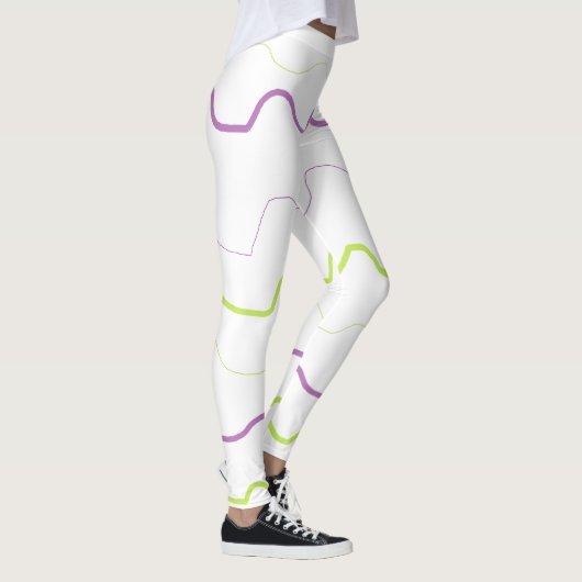 Purple et Lime Green Squiggle Leggings Abstraits (Droite)