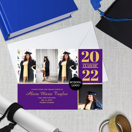 Purple et or Grad faire-part avec photos