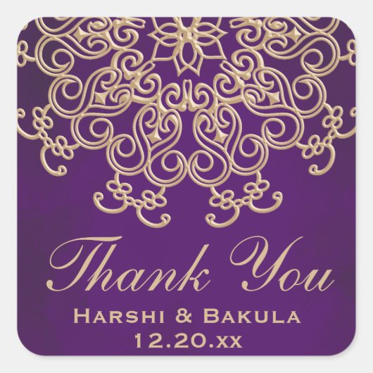 PURPLE ET OR INDIEN INSPIRÉ MERCI ÉTIQUETTE (Devant)