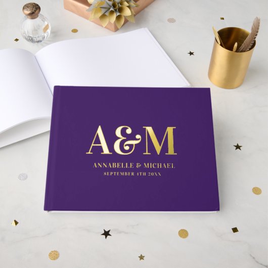 PURPLE ET OR MONOGRAM MINIMALISTE MARIAGE (Recto ouvert)