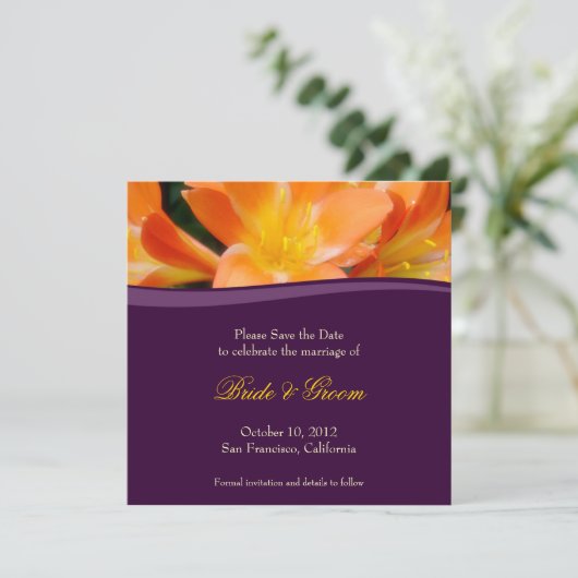 Purple et Orange Enregistrer la date Invitation (Debout devant)