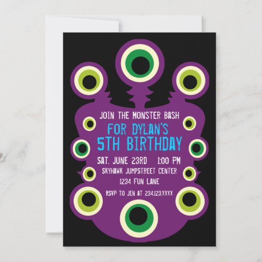 Purple Eyes Monster Invitations de fête d'annivers (Devant)