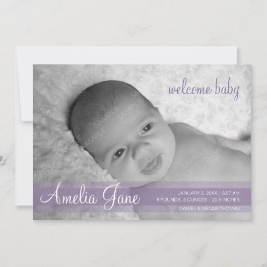 Purple Faire-part moderne bébé (Devant)