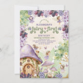 Purple Fairy First Berry First Birthday Invitation (Devant)