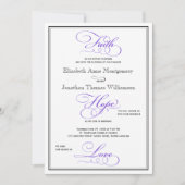 Purple Faith Hope Love Script Faire-part de mariag (Devant)