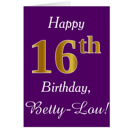 Purple, Faux Gold 16e anniversaire + Nom personnal (Devant)