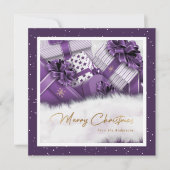 Purple Faux Gold Foil Cadeaux de neige Cartes de N (Devant)