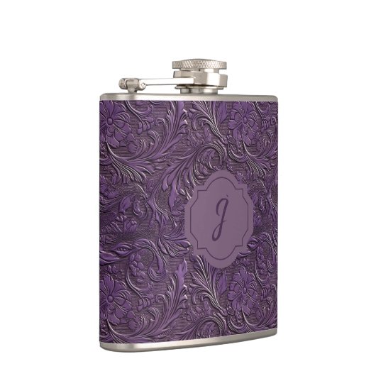 Purple Faux Tooled Leather Vinyl Heupfles (Rechts)