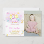 Purple First Unicorn Anniversaire Invitations avec (Devant)