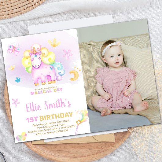 Purple First Unicorn Anniversaire Invitations avec