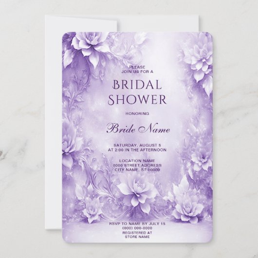Purple Fleurs Blanches Invitation à la douche nupt (Devant)