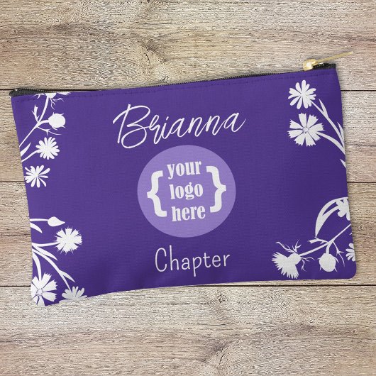 Purple, Fleurs Blanches, Sac De Maquillage Logo