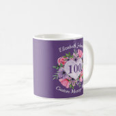 Purple Floral 100e Anniversaire Mug pour femmes (Devant droit)