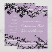 Purple Floral 1er Anniversaire Fête Invitation (Devant / Derrière)