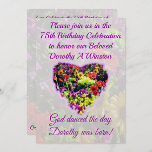 PURPLE FLORAL 75E ANNIVERSAIRE INVITATION