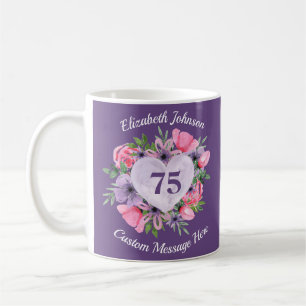Purple Floral 75e Anniversaire Mug pour femmes