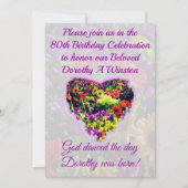 PURPLE FLORAL 80E ANNIVERSAIRE INVITATION (Devant)