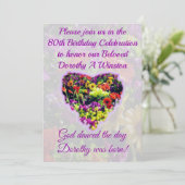 PURPLE FLORAL 80E ANNIVERSAIRE INVITATION (Debout devant)
