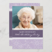 Purple Floral 80e anniversaire Invitations (Devant / Derrière)